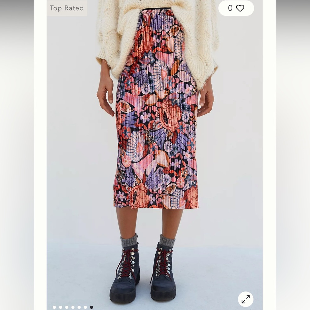 Anthropologie Maeve Tilda Fairy Grunge Whimsigoth Chic Pleated Velvet Midi Skirt